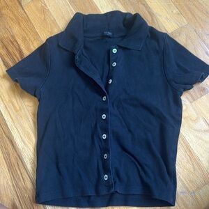 Cotton Brandy Melville Button Up Tee - Black